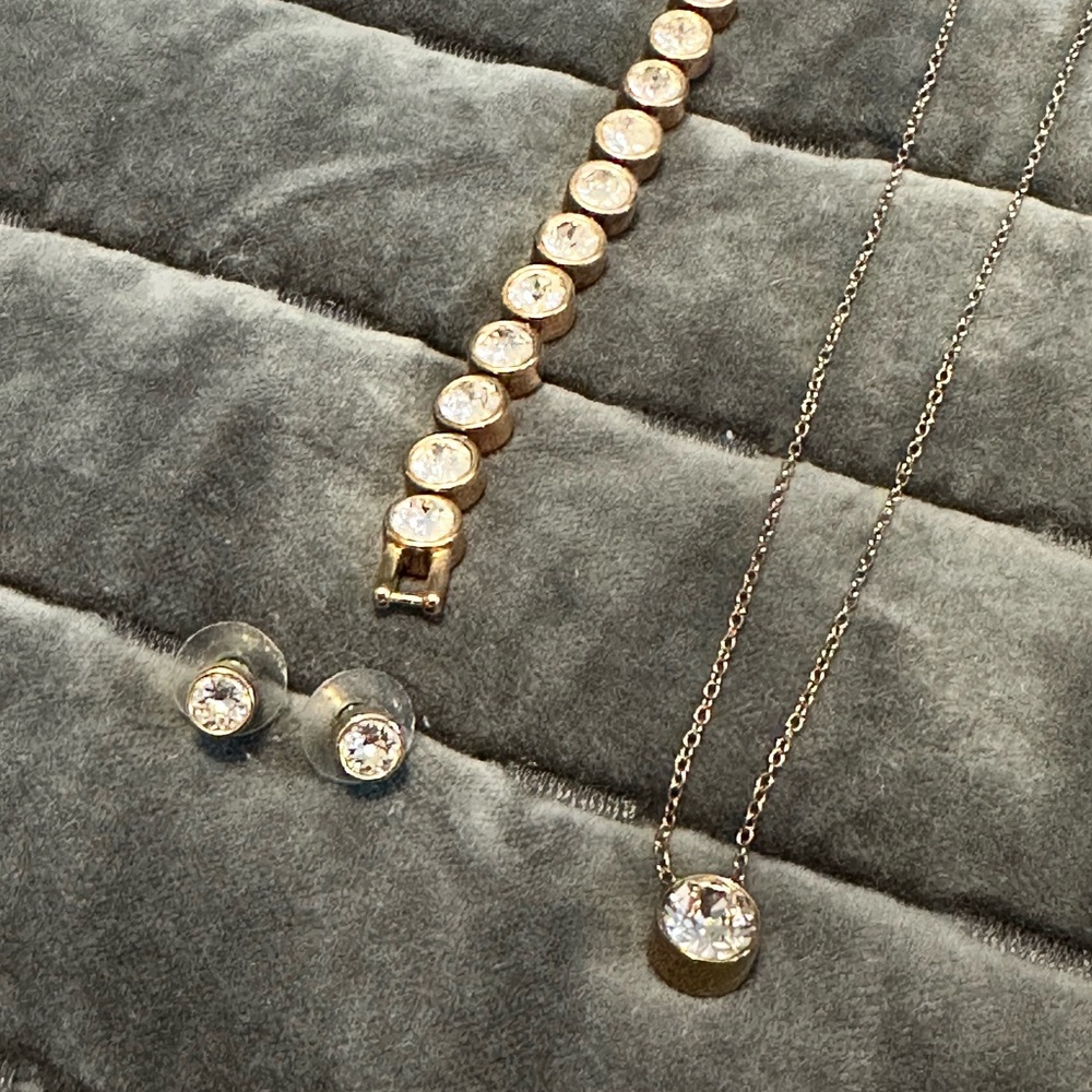 Touchstone Crystal Rose Gold Bracelet, Necklace and Earrings with Clear Crystals